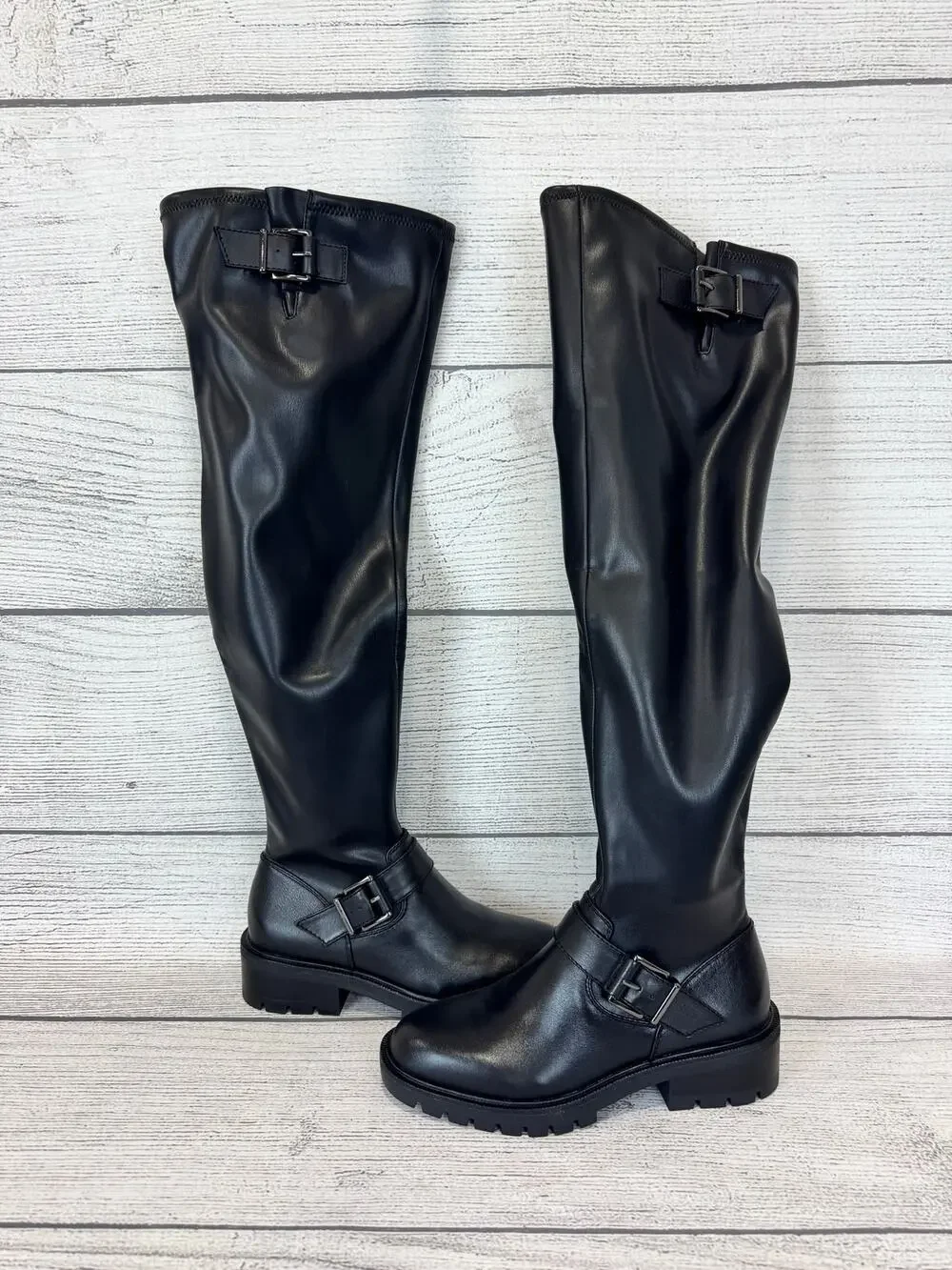 Vince Camuto Women's Black Abrila Lug Over The Knee Boots Size 7 WIDE CALF
